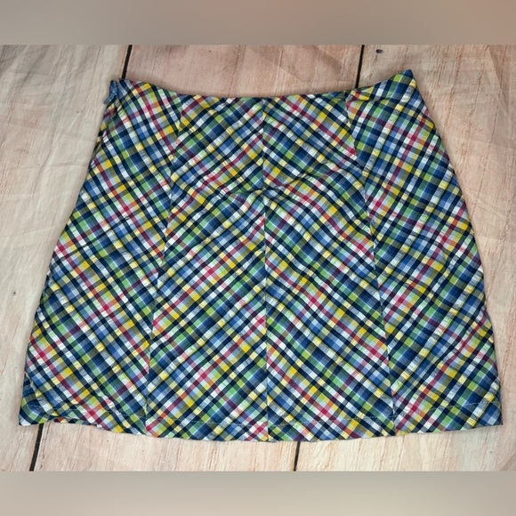 Urban Outfitters Mini Skirt Blue Plaid Size Small Seersucker  UO  Slit Preppy - Picture 3 of 7